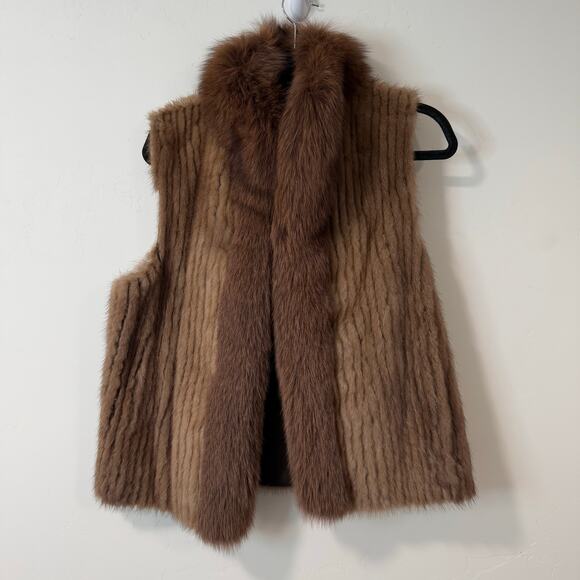 Scandinavian Fur Company Women's Real Fur Vest Brown Small Penny Lane Collar - Picture 1 of 7